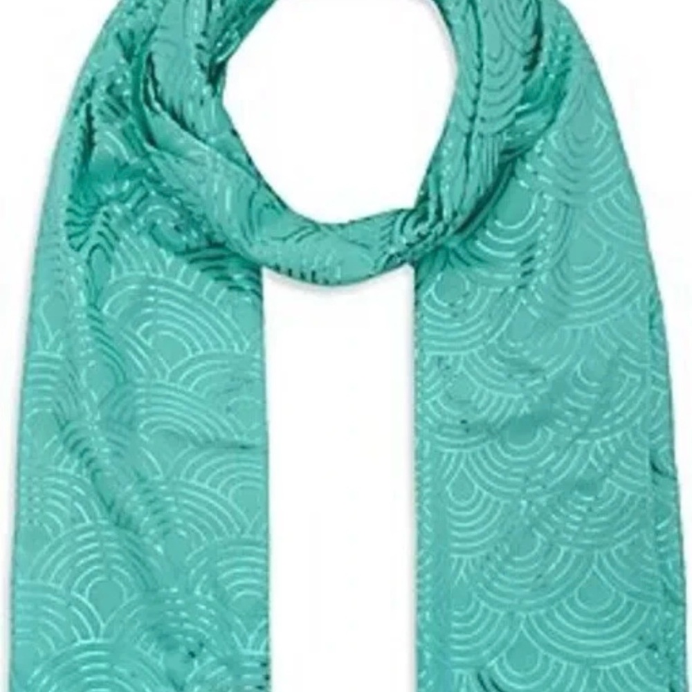 Kurt Geiger London Rainbow Metallic Oblong Scarf in green with Metallic Finish - Picture 1 of 5
